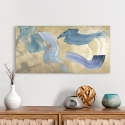 Modern abstrakt tavla på canvas Blue Waves on Gold Haru Ikeda Försäljning