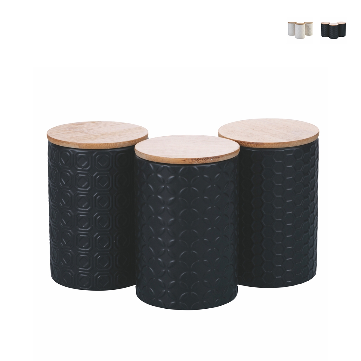 Set med 3 köksburkar i keramik med lock Shade of Shape Geometrie Bestånd