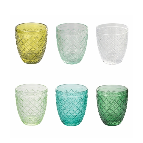 Set 6 glas för bord i transparent grönt glas Castle Greenery Kampanj