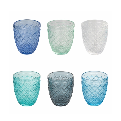 Set med 6 glasbord i blått genomskinligt glas Castle Ocean Kampanj