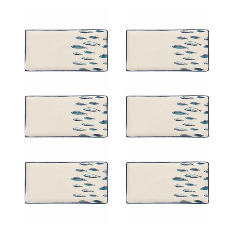 Set om 6 rektangulära serveringsfat i keramik 29x15cm Marechiaro Kampanj