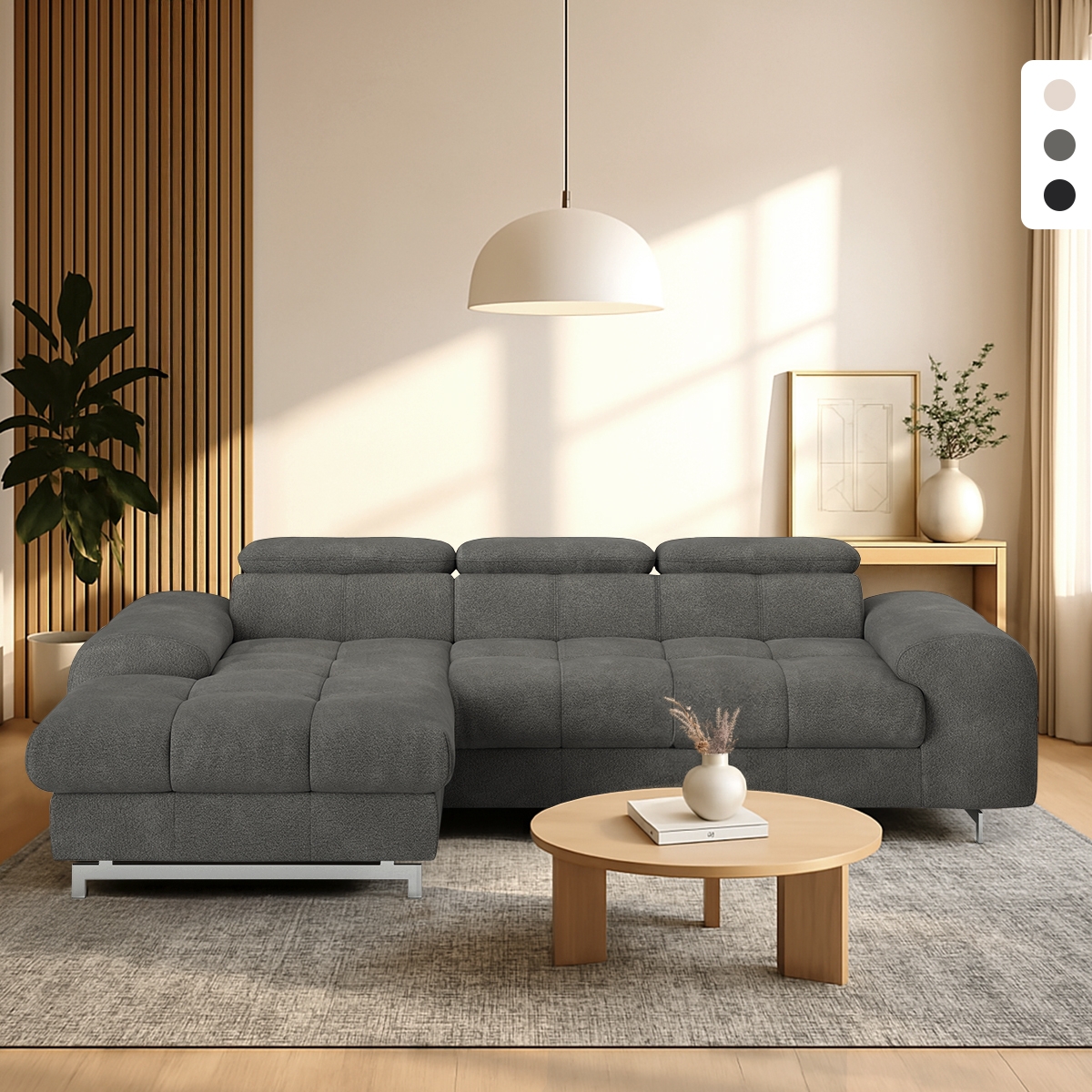 3-sits bäddsoffa vänster schäslong med förvaring och justerbart nackstöd Nura Kampanj 3-sits bäddsoffa vänster schäslong med förvaring och justerbart nackstöd Nura Kampanj