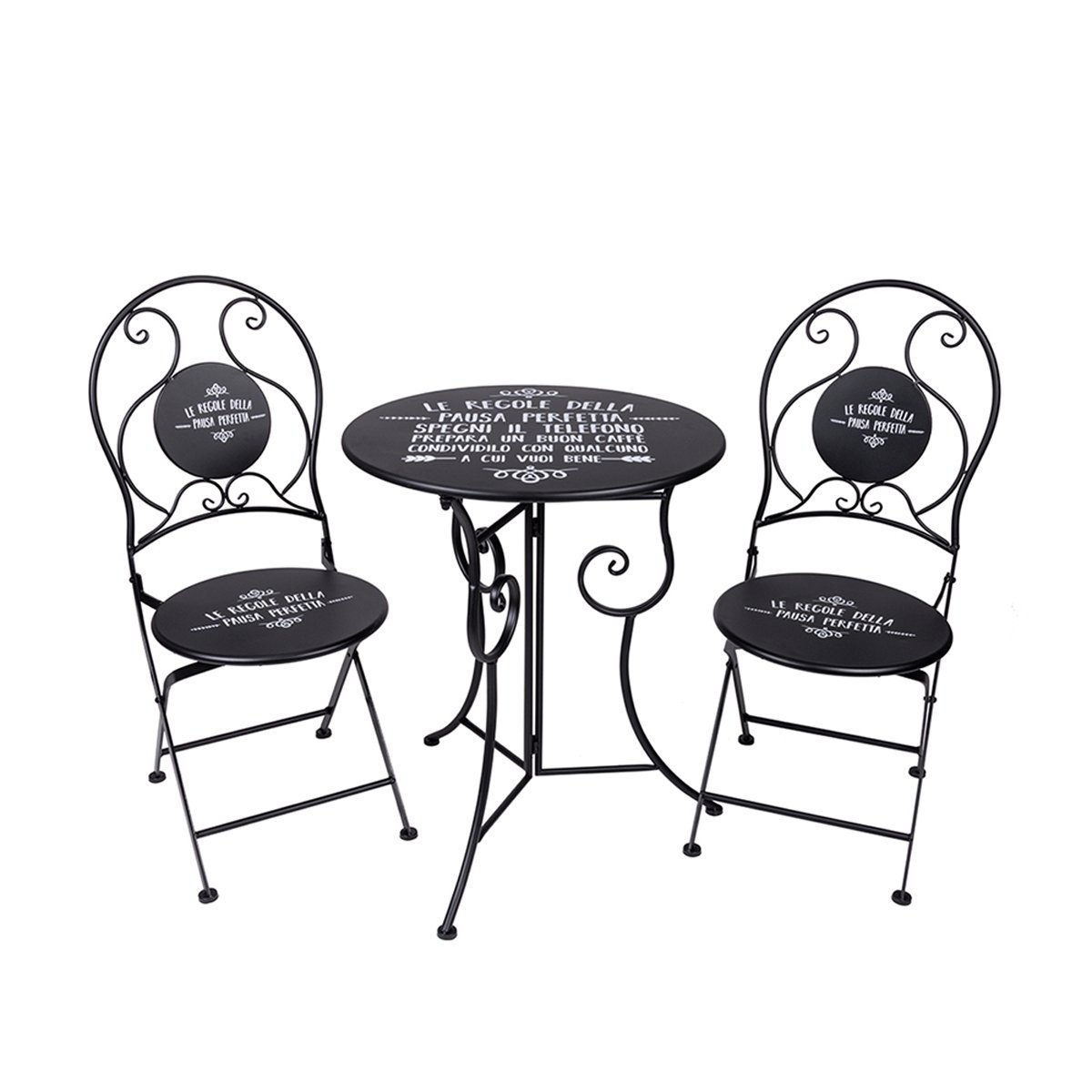 Svart järn utomhusset med bord och 2 fällbara stolar Pausa Perfetta Kampanj Svart järn utomhusset med bord och 2 fällbara stolar Pausa Perfetta Kampanj