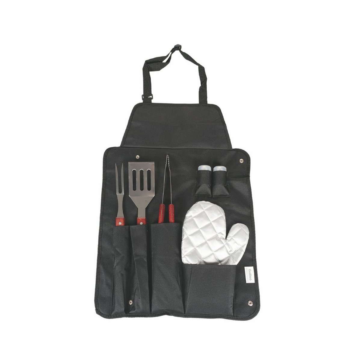 Set med 6 BBQ-redskap i rostfritt stål med handske och förkläde Lomar Kampanj Set med 6 BBQ-redskap i rostfritt stål med handske och förkläde Lomar Kampanj