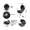 Rund kolgrill Ø57x90 cm med hjul och lock Seara Mått