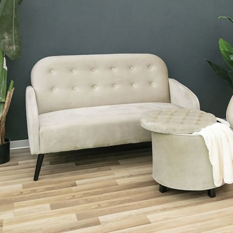 2-sits soffa i tyg med vintage sammetseffekt i taupe Zelto Kampanj