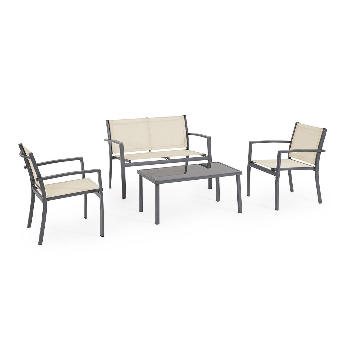 Trädgårdsmöbelset med 2 stolar, soffa och bord beige Bizzotto Florida Kampanj Trädgårdsmöbelset med 2 stolar, soffa och bord beige Bizzotto Florida Kampanj