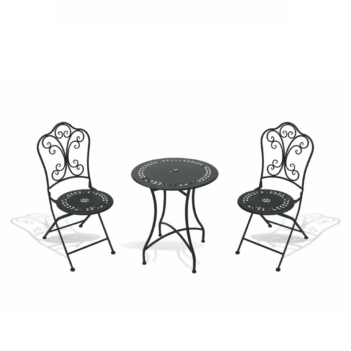 Set med bord och 2 fällbara stolar för utomhusbruk i svart järn Provence Breakfast Kampanj Set med bord och 2 fällbara stolar för utomhusbruk i svart järn Provence Breakfast Kampanj