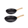 Set med 2 svarta non-stick aluminiumpannor med trähandtag Fuji Kampanj