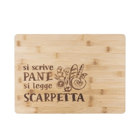 Skärbräda i trä 39x28cm Si scrive pane, si legge scarpetta Kampanj