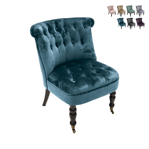 Vintageinspirerad fåtölj i sammetseffekt med 2 hjul Vesta Kampanj