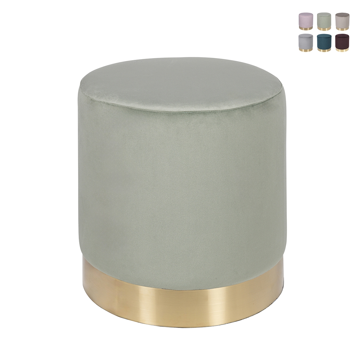 Cylindrisk designpuff i sammetsimitation med guldband Ostara
