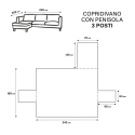 Tredelad sofffodral med vändbar schäslong 240x305 cm Lupra 