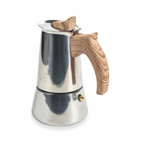 Moka kaffebryggare 2 koppar rostfritt stål träeffekt handtag Riko Kampanj