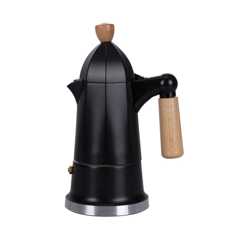 Moka kaffebryggare svart 6 koppar i aluminium med trähandtag Industry Kampanj