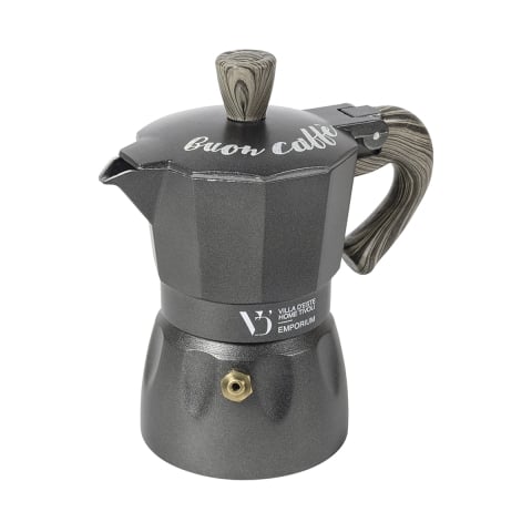 Espressokanna 2 koppar i aluminiumlegering med träeffekt-handtag Buon Caffè Kampanj