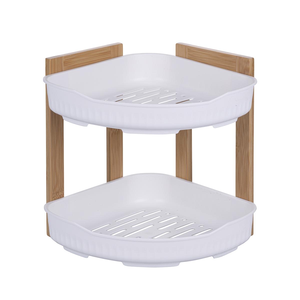 Aliva hörnhylla för dusch i trä med 2 plastplan 23x23x27cm Kampanj