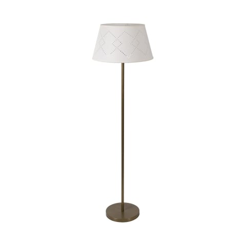 Golvlampa i borstat metall med vit lampskärm Kirosh Kampanj