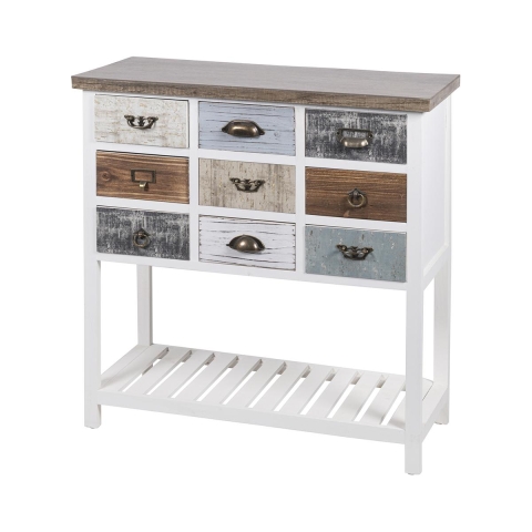 Shabby chic träkonsol med 9 lådor 80x32,5x82cm Sardinia Kampanj
