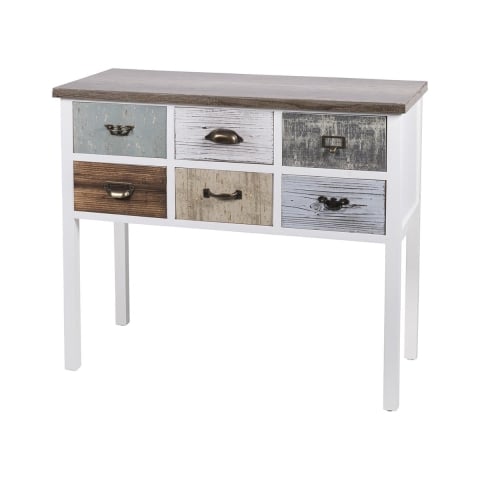 Shabby chic konsolbord för hall i trä med 6 lådor Sardinia Kampanj
