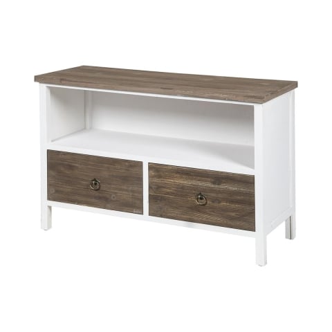 Shabby chic TV-bänk i trä med 2 lådor Terosk Kampanj