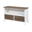 Shabby chic TV-bänk i trä med 2 lådor Terosk Erbjudande