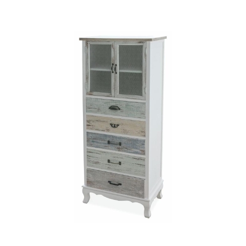 Skänk med vitrindel shabby chic 2 glasdörrar 5 lådor Valencia Kampanj