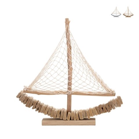 Träskulptur segelbåt med tygnät 45x45x7 cm Enok Kampanj