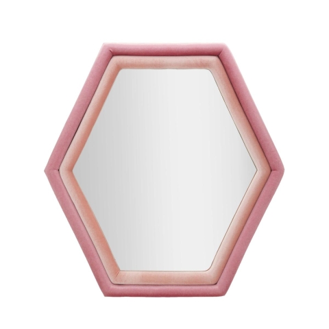 Modernt hexagonalt väggspegel med rosa sammetsram Tony Kampanj