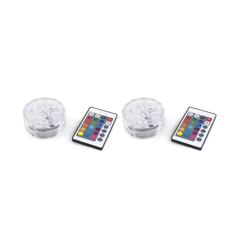 Set med 2 vattentäta LED-spotlights med fjärrkontroll Ø 6,9x2,8 cm Virel Kampanj