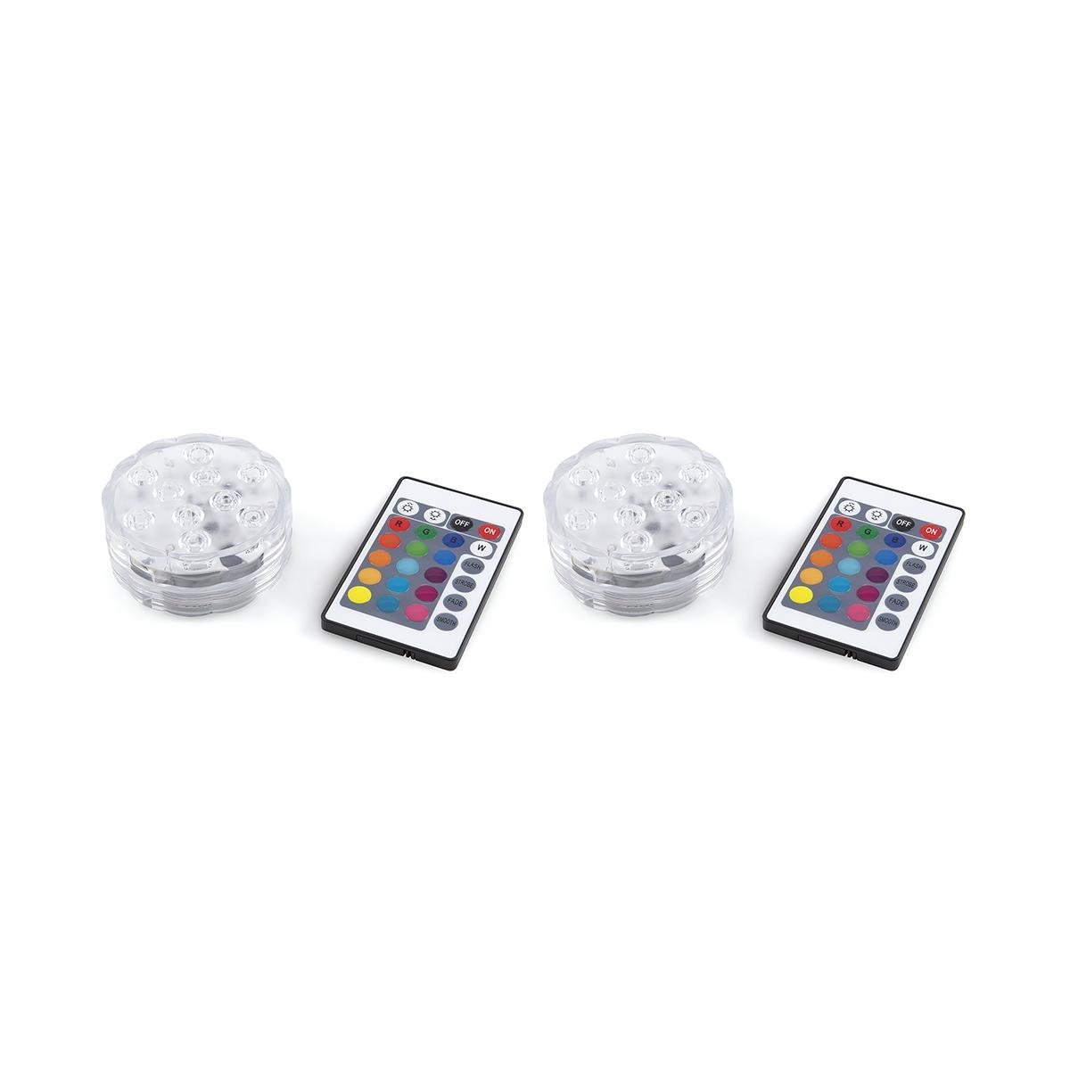 Set med 2 vattentäta LED-spotlights med fjärrkontroll Ø 6,9x2,8 cm Virel Kampanj Set med 2 vattentäta LED-spotlights med fjärrkontroll Ø 6,9x2,8 cm Virel Kampanj