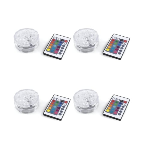 Set med 4 LED-spotlights vattentäta med fjärrkontroll Ø6,9x2,8 cm Virel Kampanj