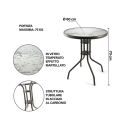 Runt utomhusbord 60 cm i kolfiberstål och glas Lorea Mått