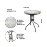 Runt utomhusbord 60 cm i kolfiberstål och glas Lorea Mått