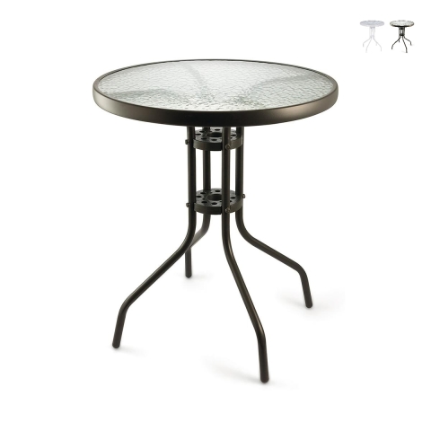 Runt utomhusbord 60 cm i kolfiberstål och glas Lorea Kampanj