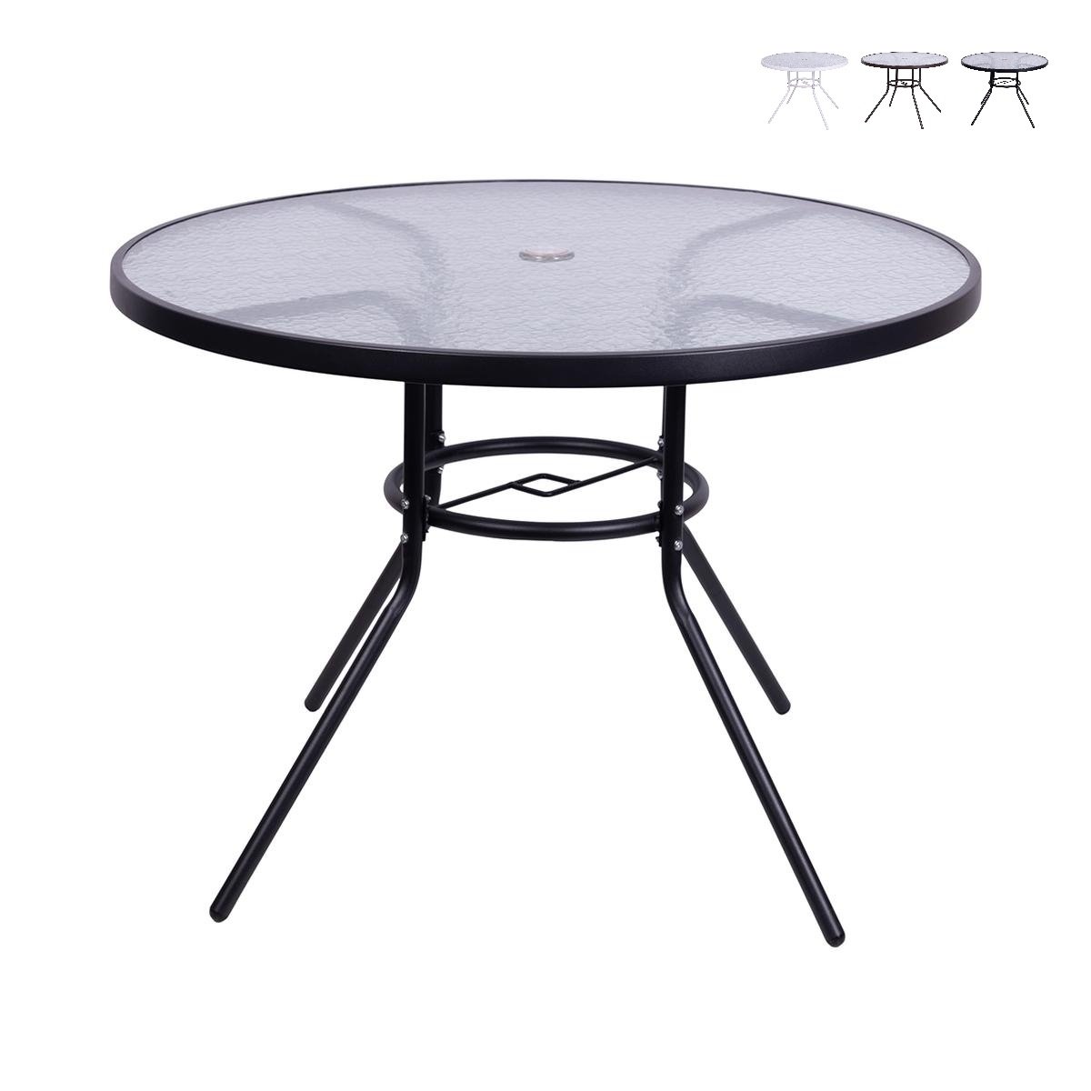 Runt utomhusbord 100 cm i kolfiberstål och vitt glas Lorea Kampanj Runt utomhusbord 100 cm i kolfiberstål och vitt glas Lorea Kampanj