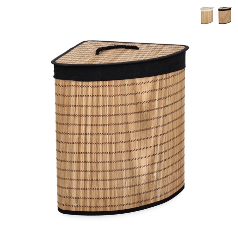 Hörntvättkorg i bambu med svart foder 35x35x50 Sintia Kampanj