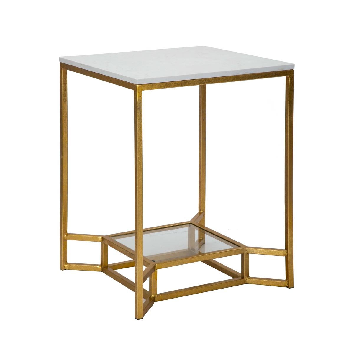 Guldfärgat soffbord i metall med marmorskiva 47x47x60 Double Marble