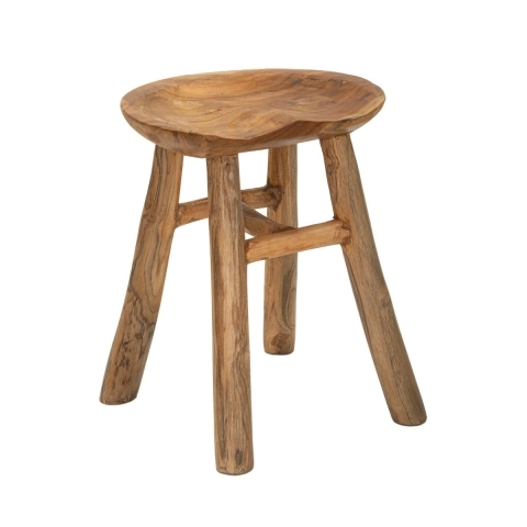 Teakträ-pall i etnisk naturlig design Sel Slim Kampanj