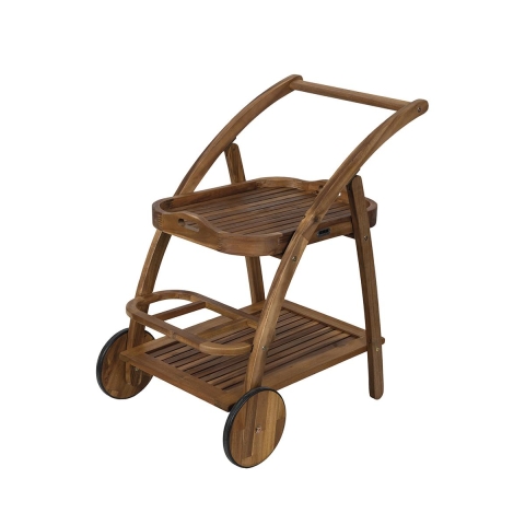 Carrello porta vivande due ripiani con ruote in legno di acacia Bali Kampanj
