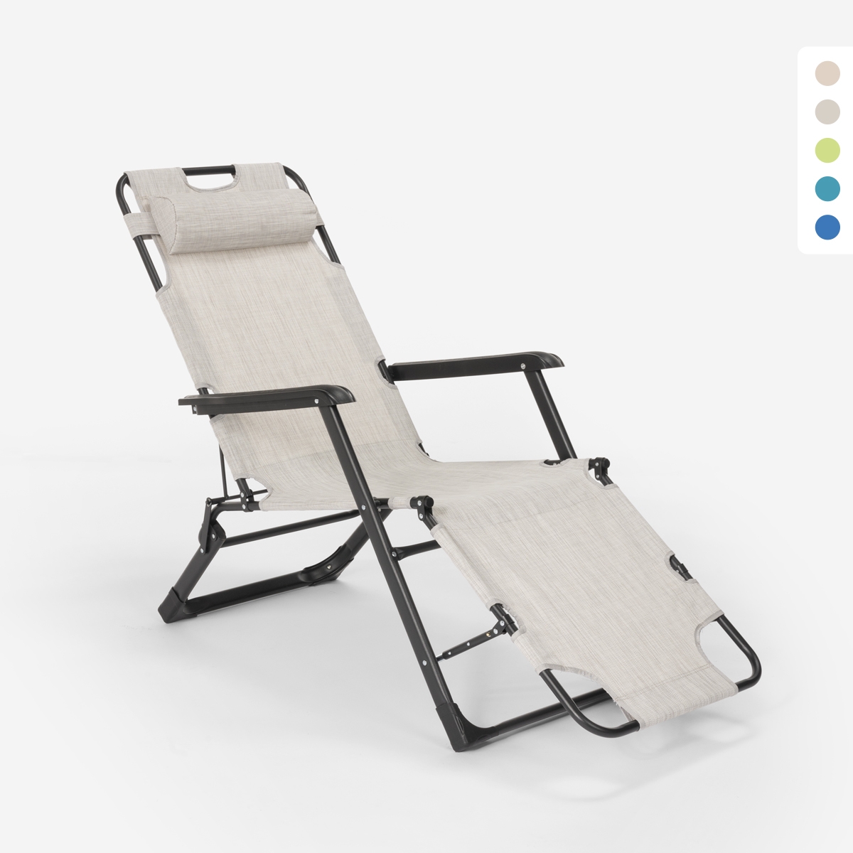 Solstol Däckstol för Strand och Trädgård Fällbar i Flera Lägen EMILY Pump Zero Gravity