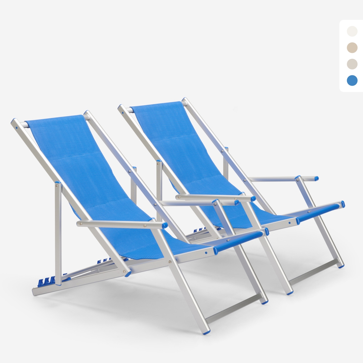 2 däckstolar solstolar hav strand armstöd aluminium hopfällbara Riccione Gold Lux