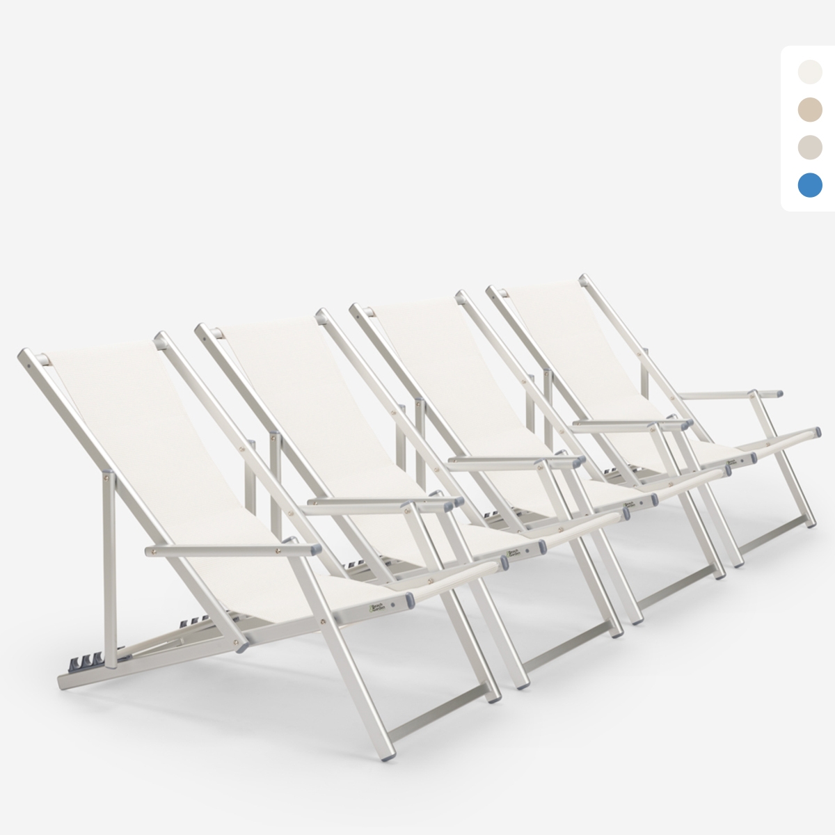 4 däckstolar solstolar hav strand armstöd aluminium hopfällbara Riccione Gold Lux