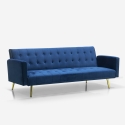 Modern 3-sits bäddsoffa i sammet med guldfärgade ben Caullae Rea