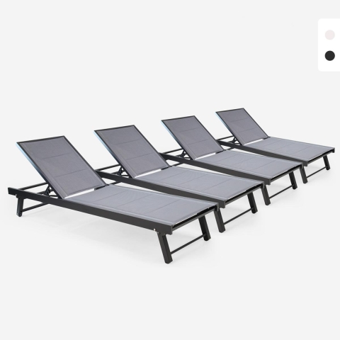 Set med 4 Solsängar I Aluminium Med Hjul Trädgård Pool Rimini Kampanj