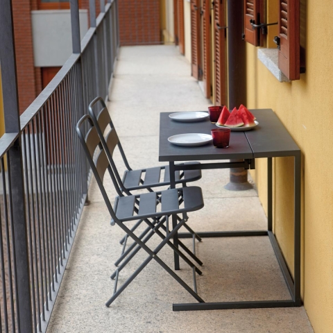 Set balkongbord 50x100 cm och 2 fällbara stolar i järn Balcony Kampanj