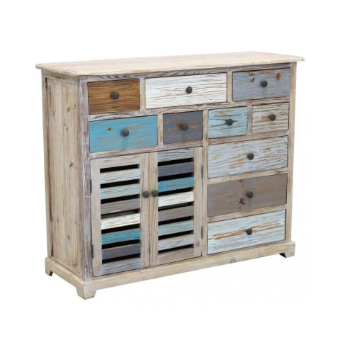 Multifärgad shabby chic byrå i trä Greg Kampanj