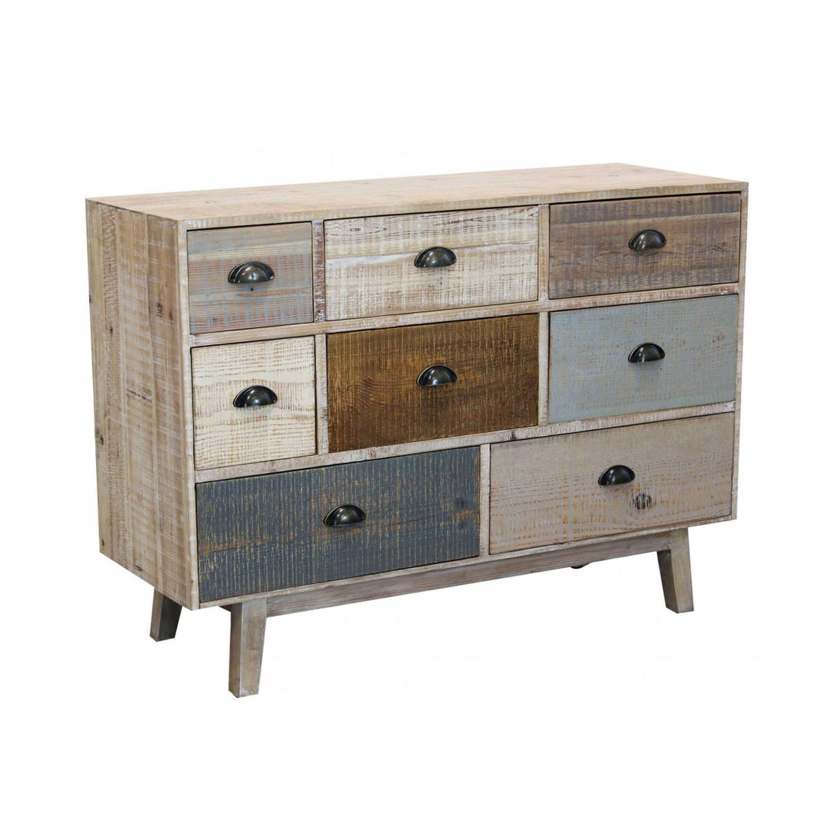 Färgglad trälåda med 8 lådor i shabby chic-stil Donald