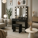 Svart sminkbord med LED -lampor spegel pall Gaia Black Kampanj