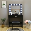 Svart sminkbord med LED -lampor spegel pall Gaia Black Val